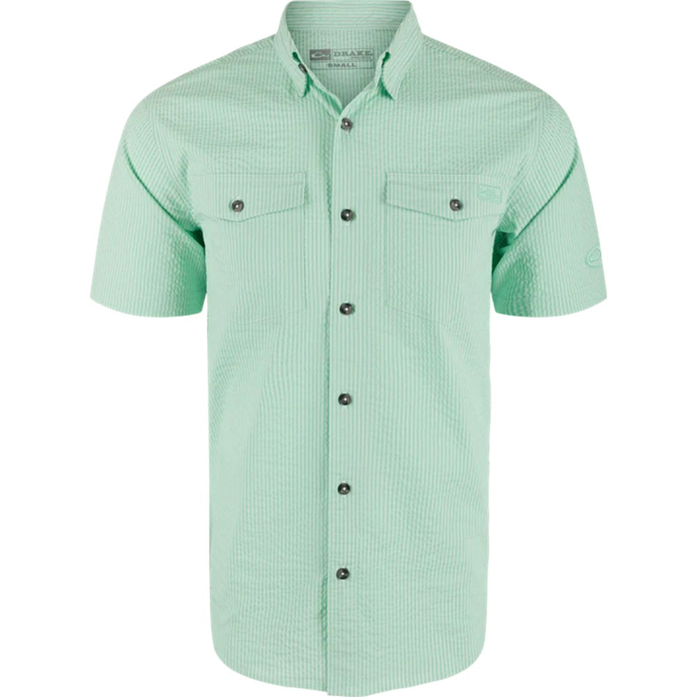 Drake Frat Seersucker Striped Button-Down Short Sleeve Shirt
