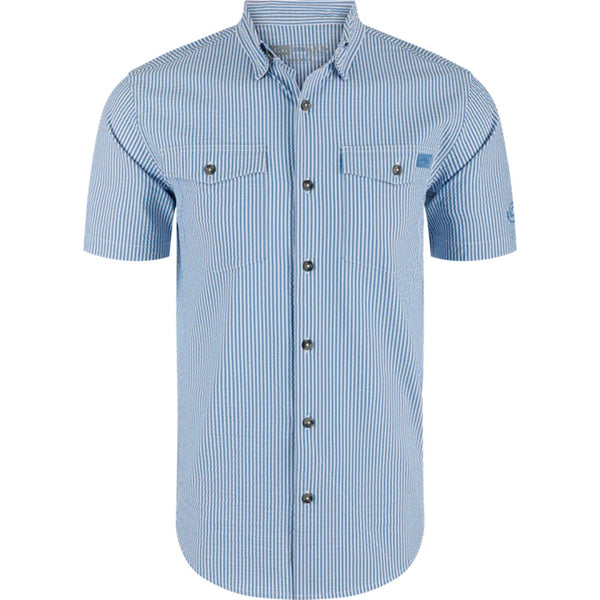 Drake Frat Seersucker Striped Button-Down Short Sleeve Shirt