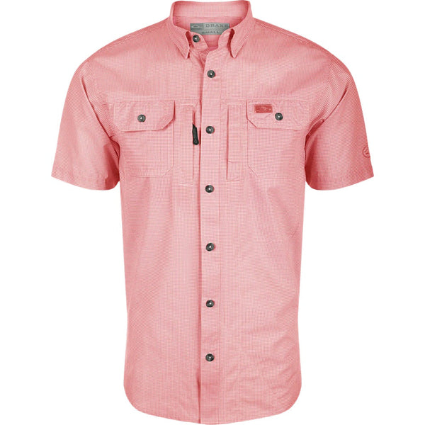 Drake Frat Houndstooth Check Button-Down Short Sleeve Shirt Shell Pink