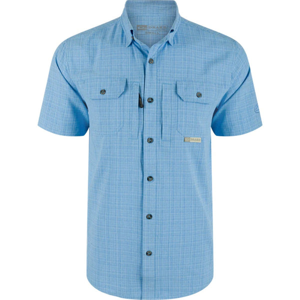 Drake Wingshooter Trey Cross Hatch Short Sleeve Shirt Marina Blue