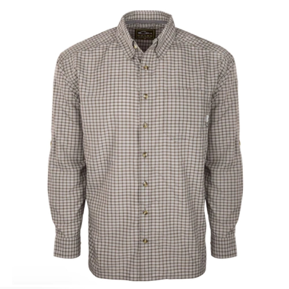 Drake Waterfowl Featherlite Check Long Sleeve Shirt Chocolate Brown