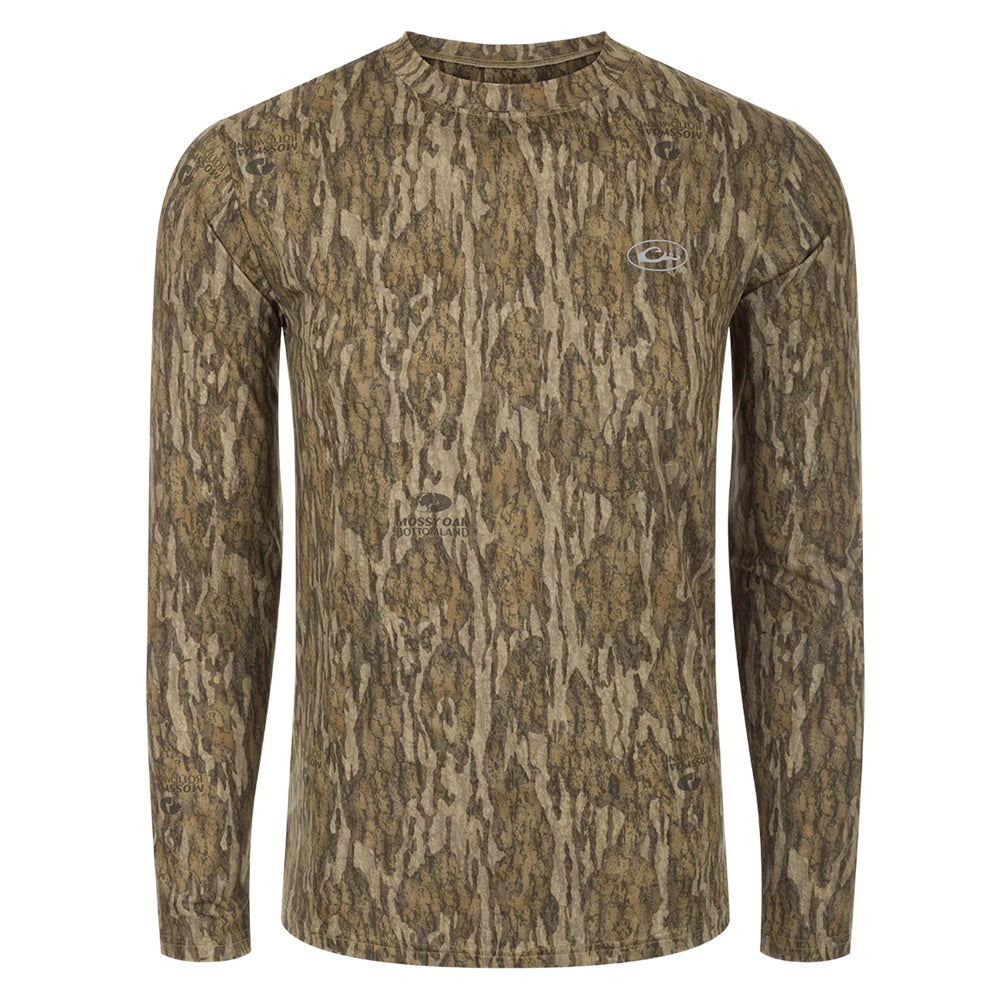 Drake Waterfowl Youth EST Camo Performance Long Sleeve Crew Mossy Oak Bottomland
