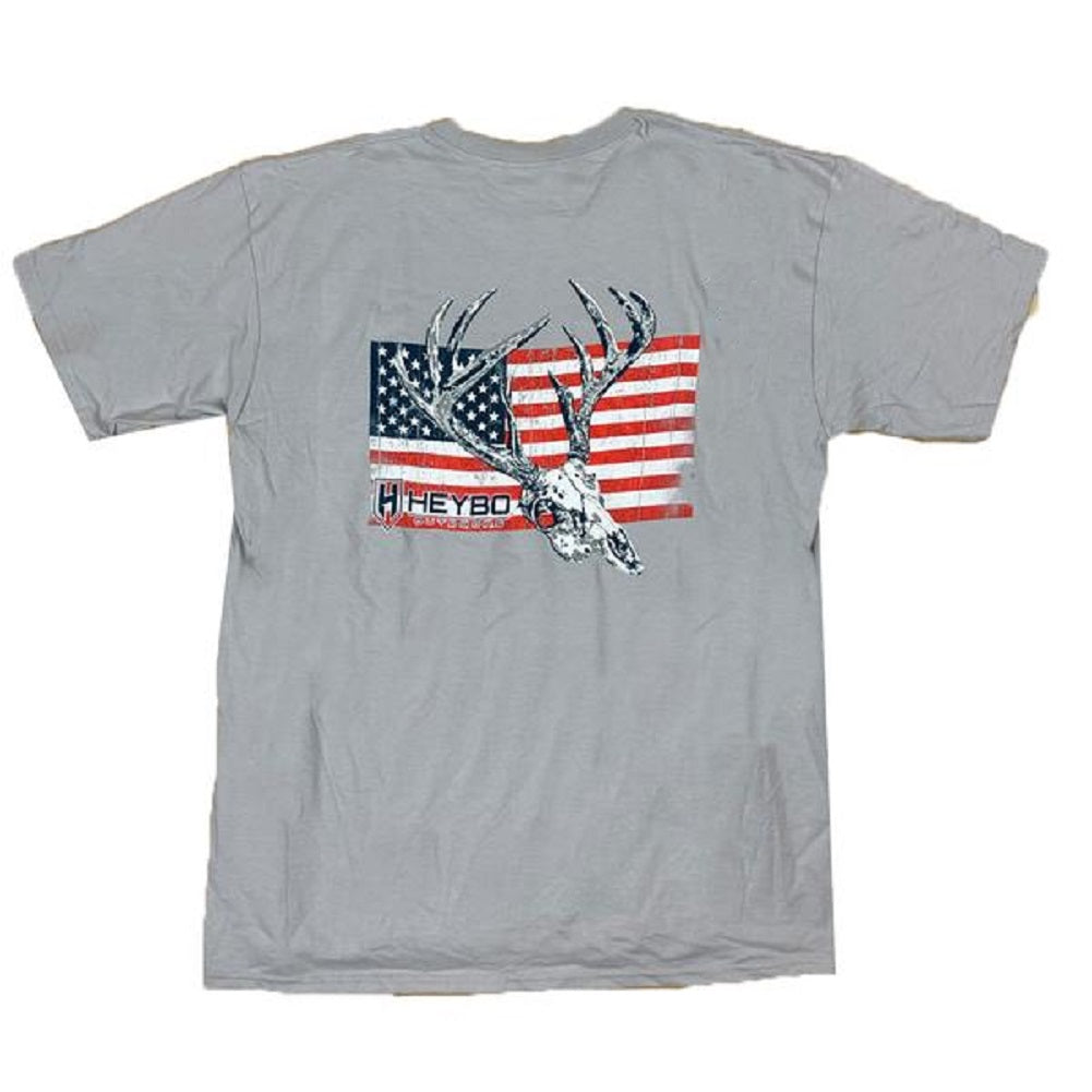 Heybo Deer Skull On Flag Short Sleeve T-Shirt