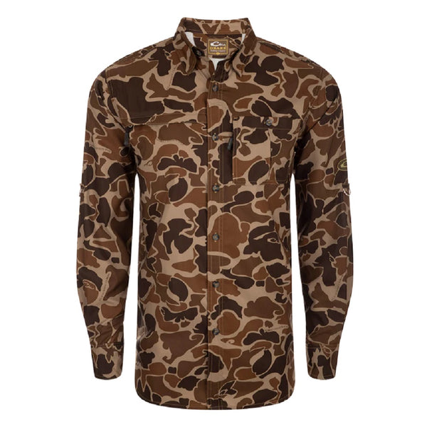 Drake Waterfowl 8-Shot Flyweight Long Sleeve Shirt Old School Camo