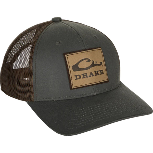 Drake Waterfowl Leather Patch Mesh Back Cap Dark Gray