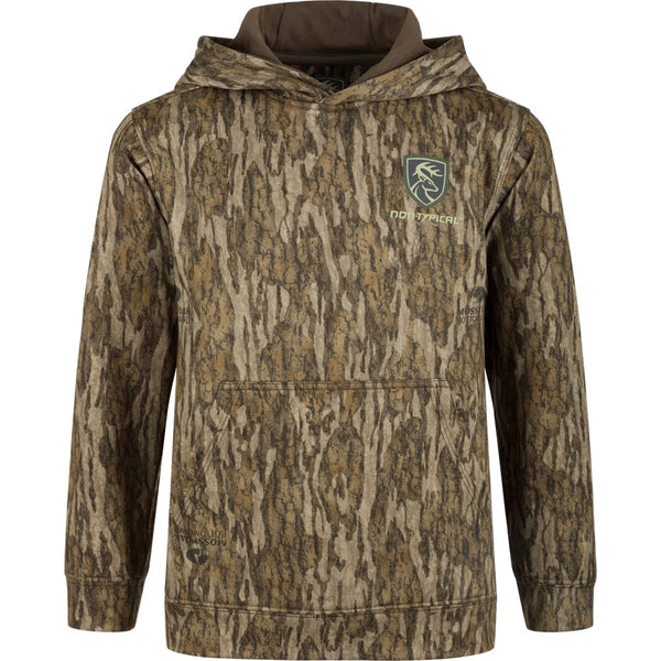 Drake Non-Typical Youth Fleece-Lined Performance Hoodie with Scent Control Mossy Oak Bottomland