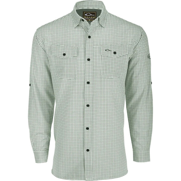 Drake Waterfowl Traveler's Mini Grid Button-Down Long Sleeve Shirt Climb Ivy Green