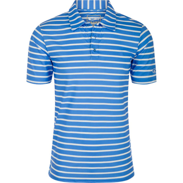 Drake Waterfowl Performance Stretch Striped Polo Marina Blue