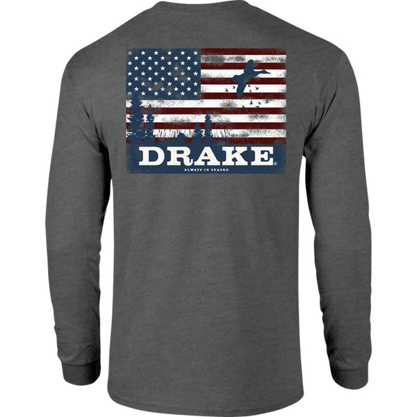 Drake Waterfowl Americana Scenic Long Sleeve T-Shirt Graphite Heather