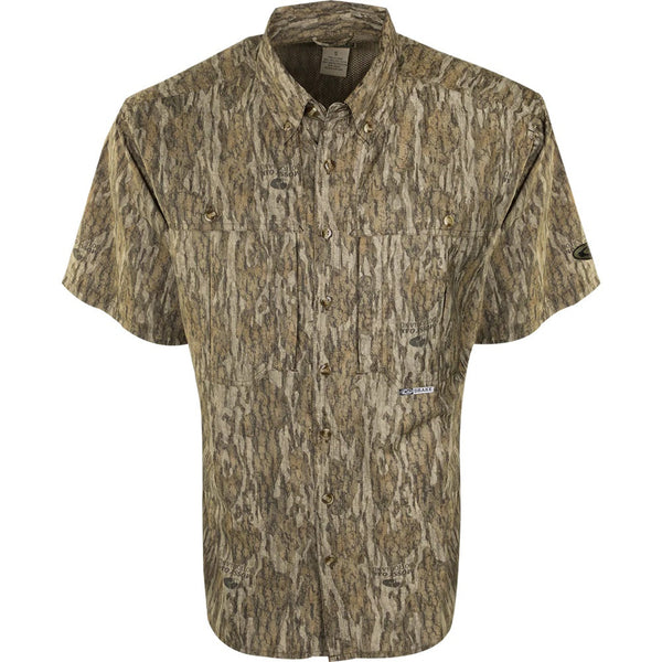 Drake Waterfowl EST Camo Flyweight Wingshooter's Short Sleeve Shirt Mossy Oak Bottomland