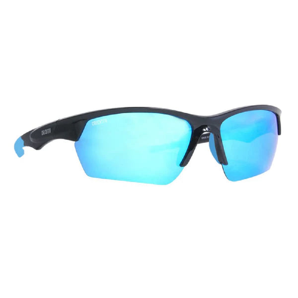 Calcutta First Strike Sunglasses Shiny Black Frame Blue Mirror Lens