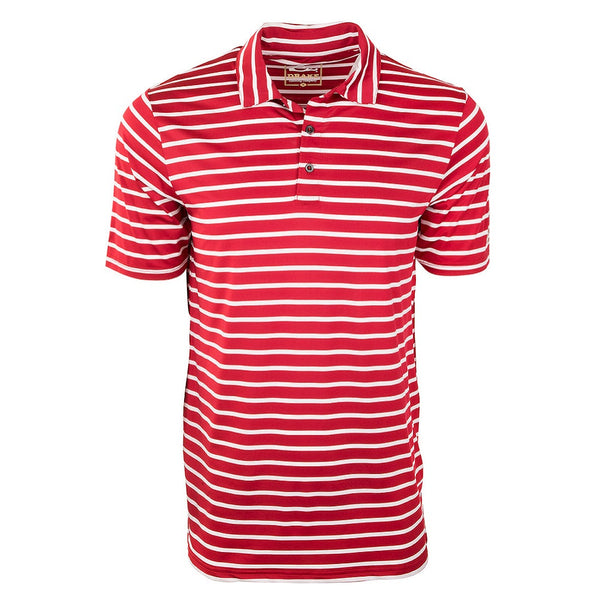 Drake Waterfowl Performance Stretch Striped Polo Red with White Stripes