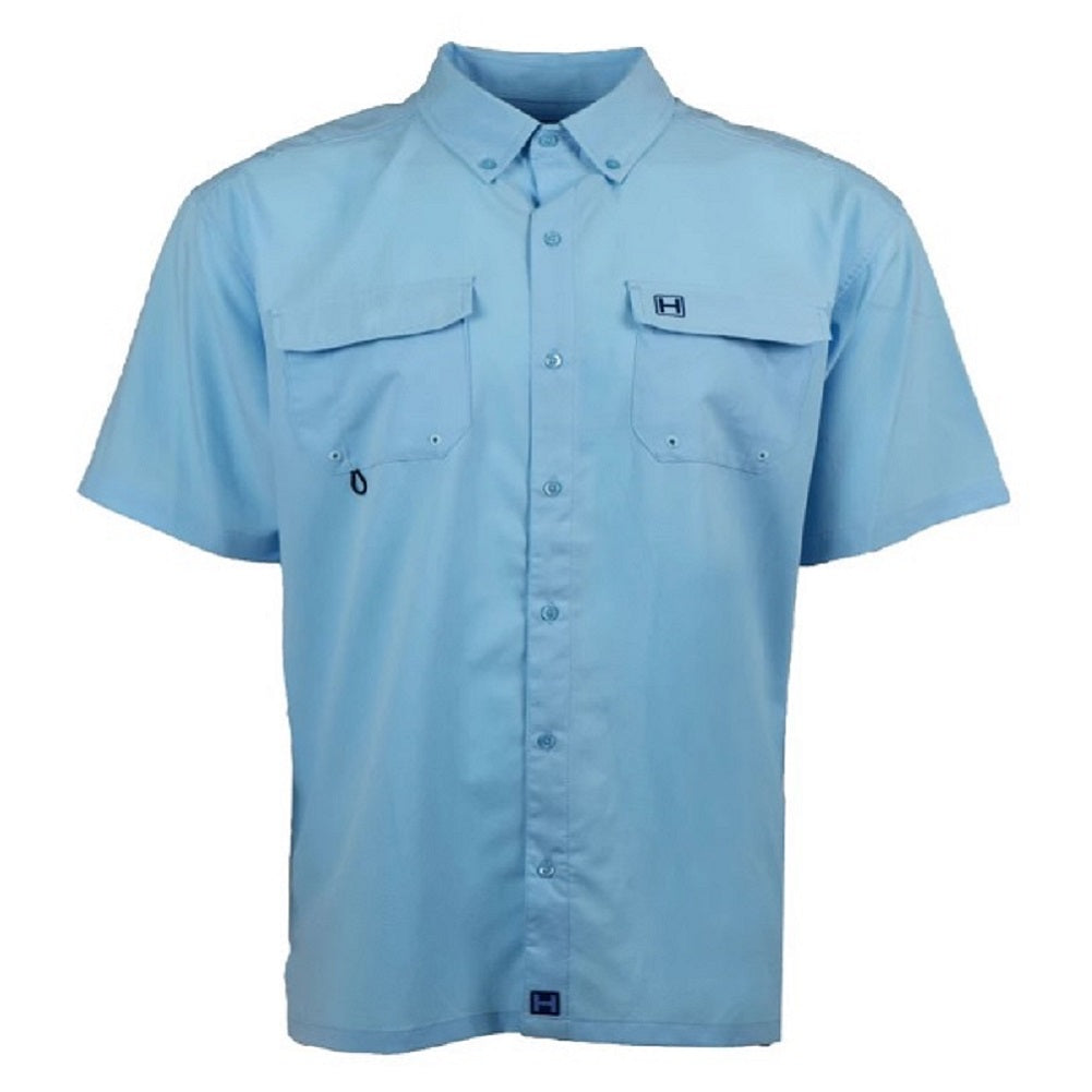 SHIMANO WORK SHIRT Medium Mens Blue Short Sleeve Button Up Pockets