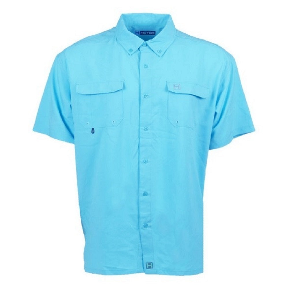 Silver Bait Button Up Shirt Mens Medium Teal Blue Pockets Polyester Vented  Fish